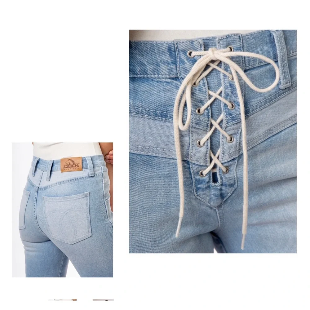 Jordache Vintage Crystal Lace Up Jeans - Picture 5 of 11